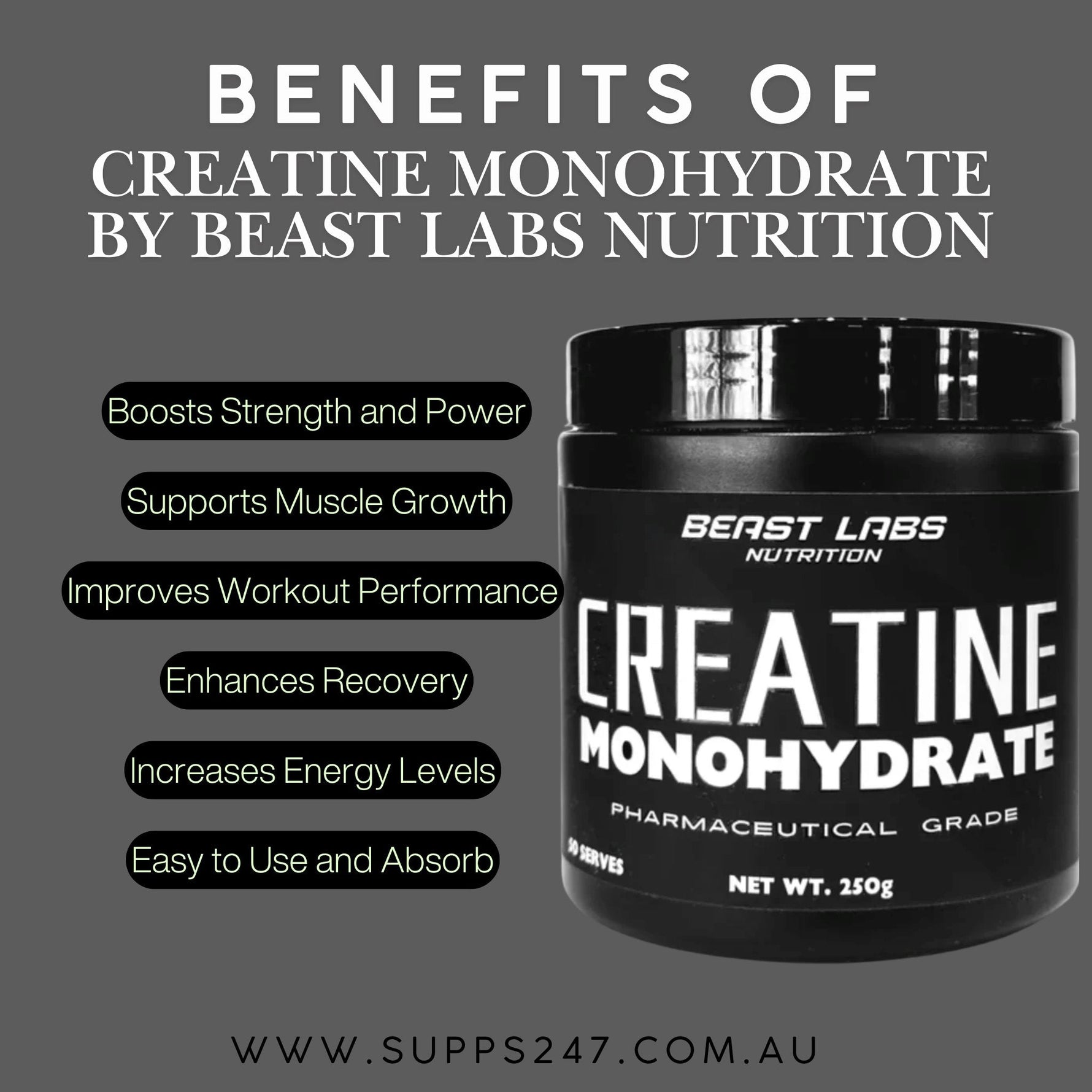 Discover the Benefits of Creatine Monohydrate by Beast Labs Nutrition.