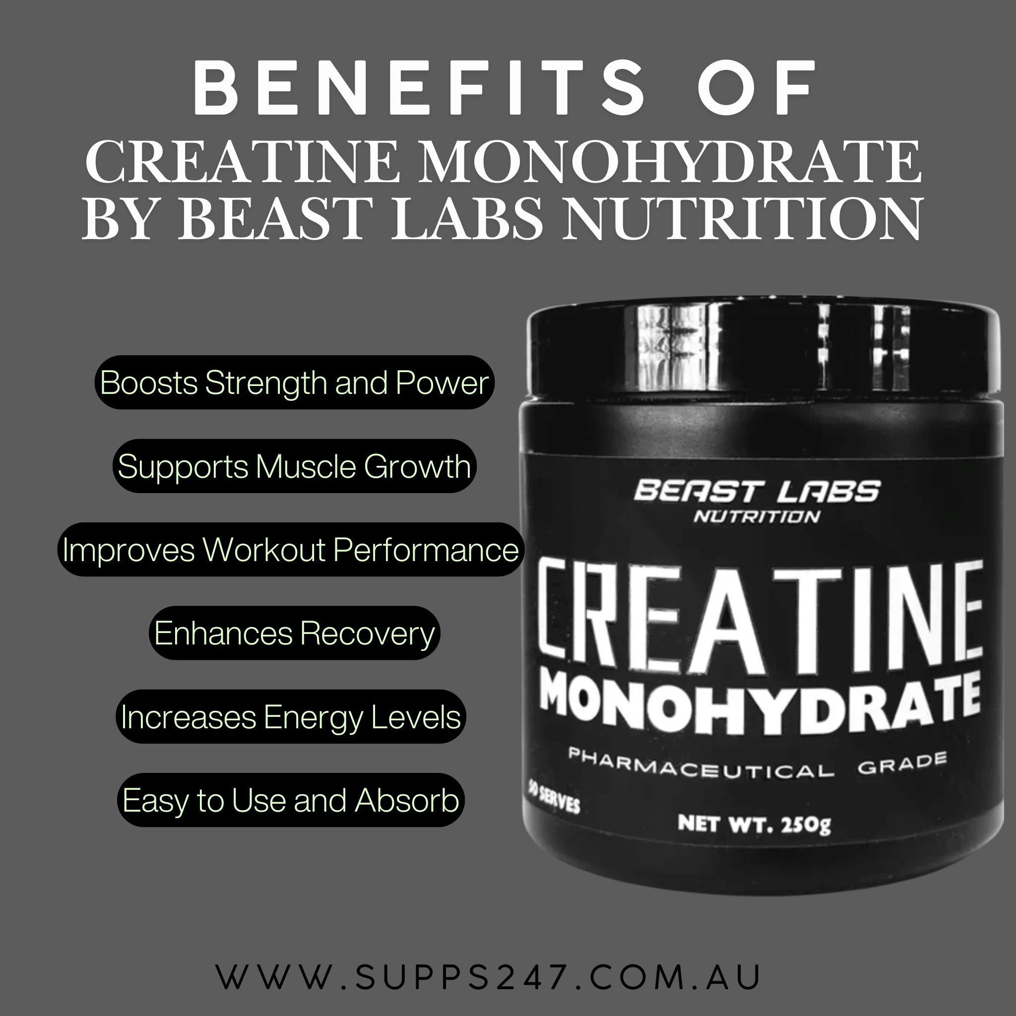 Discover the Benefits of Creatine Monohydrate by Beast Labs Nutrition.