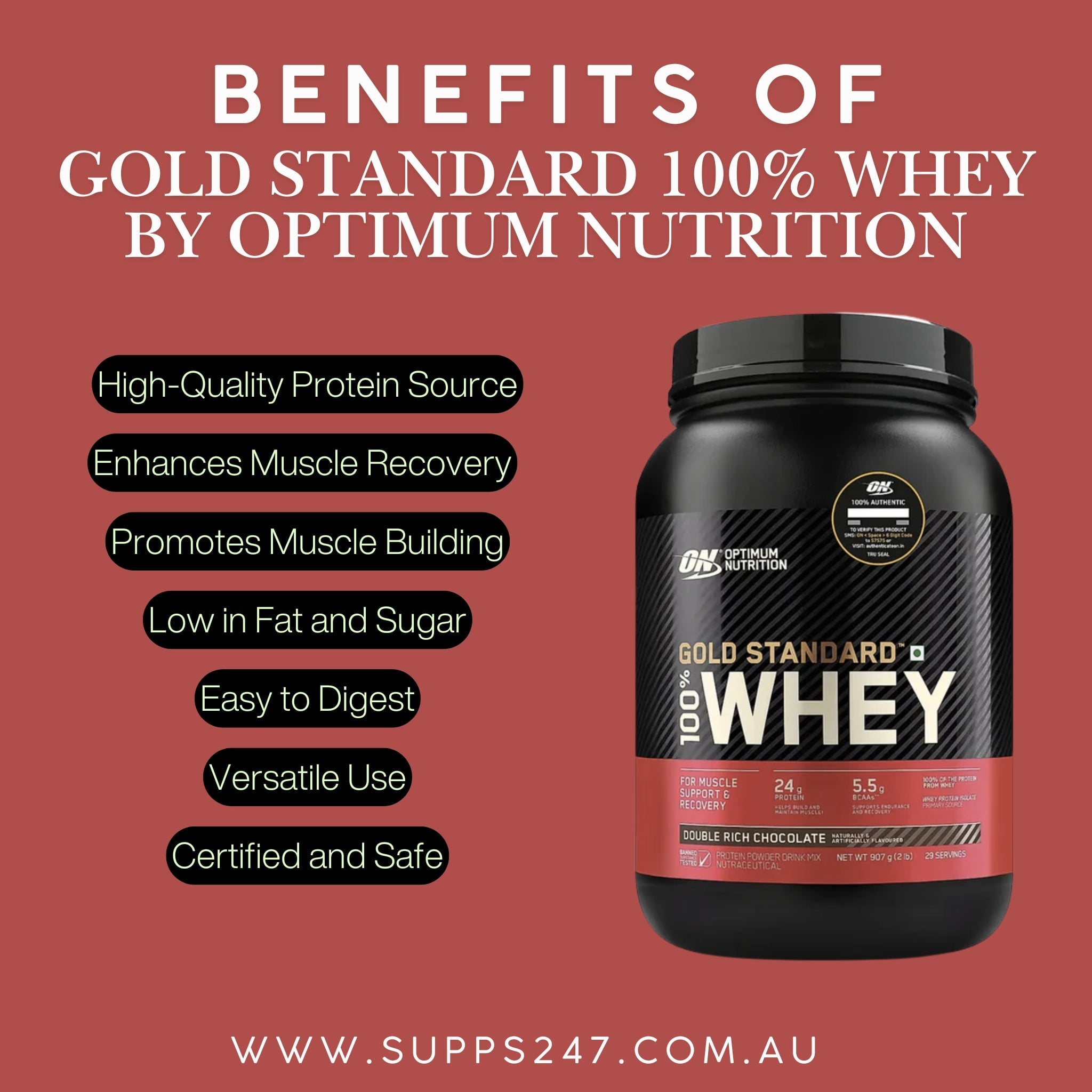Benefits of Gold Standard 100% Whey by Optimum Nutrition.