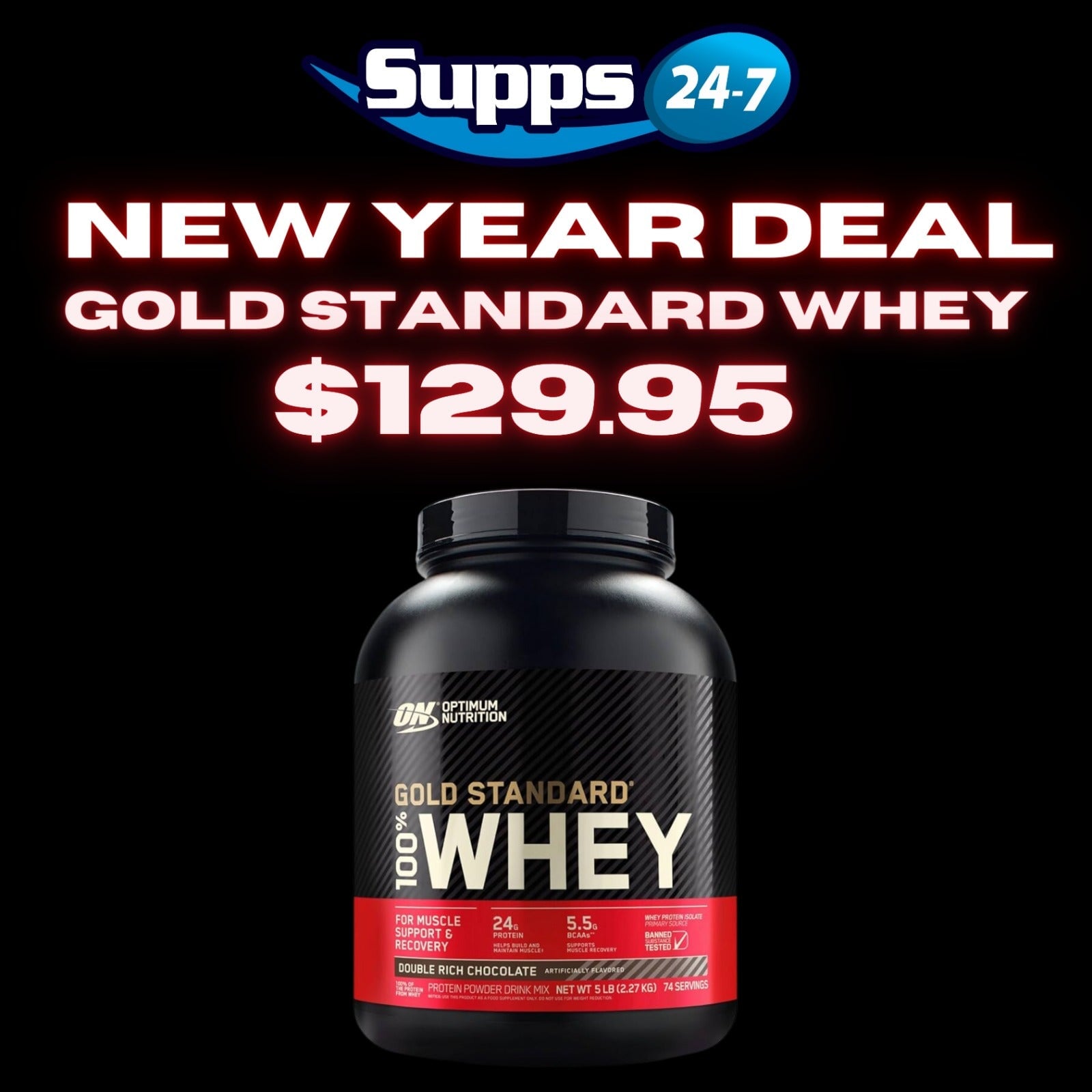 ON Gold Standard 100% Whey Protein 5lb: Fuel Your Fitness Goals with Supps247's New Year Special.