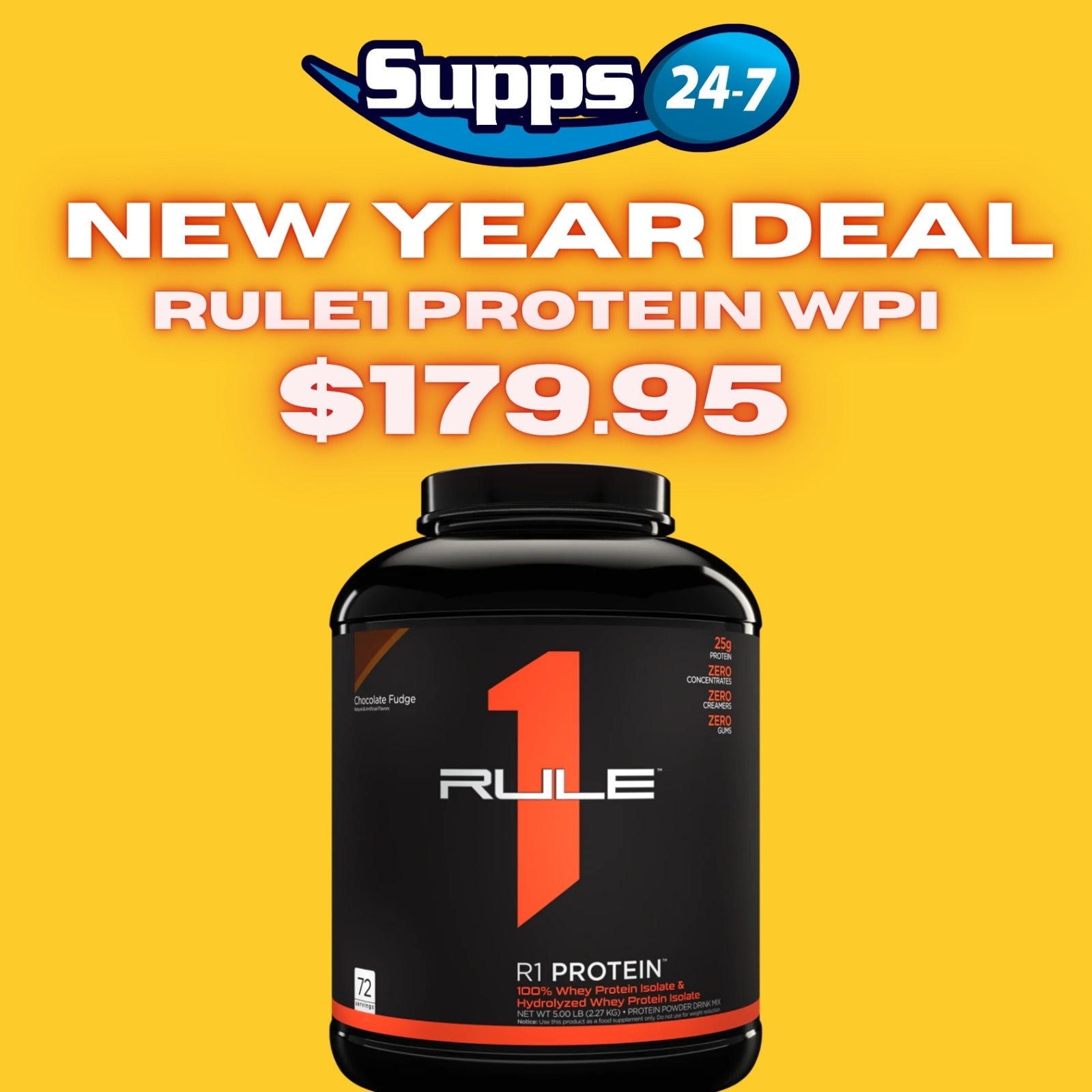 RULE 1 Protein WPI R1 Protein 5lbs: Unleash Muscle Growth with New Year Special at Supps247.