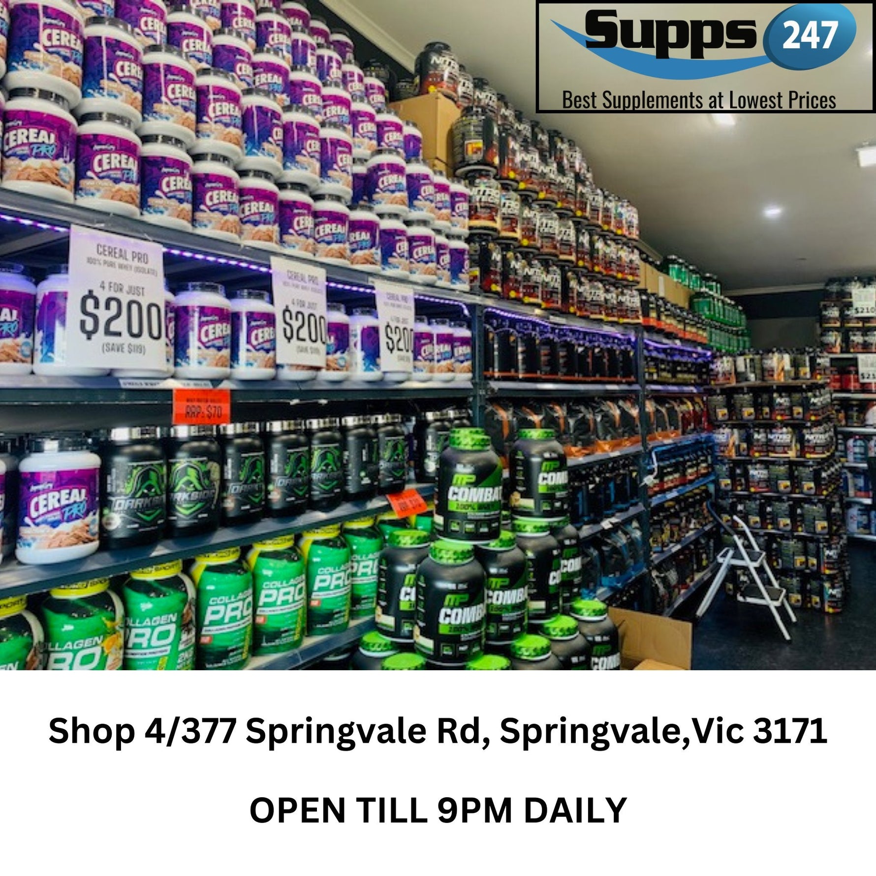 Supps247 Springvale: Your All-Day Protein and Fitness Hub Near Noble Park.