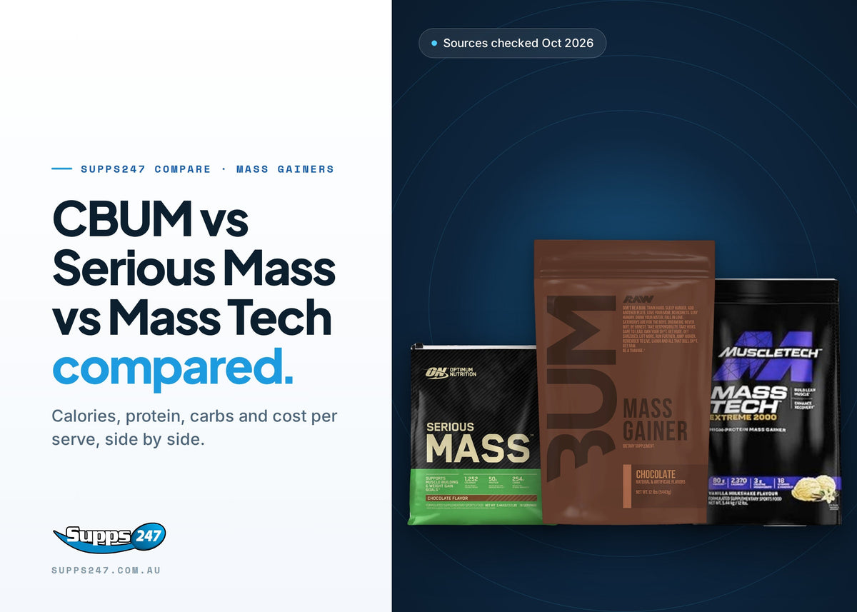 CBUM Mass Gainer vs ON Serious Mass vs MuscleTech Mass Tech Extreme 2000, Supps247 guide cover