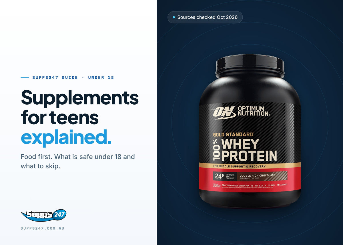 Supplements for Teenagers: Is Protein Powder, Creatine or Pre-Workout Safe Under 18?, Supps247 guide cover