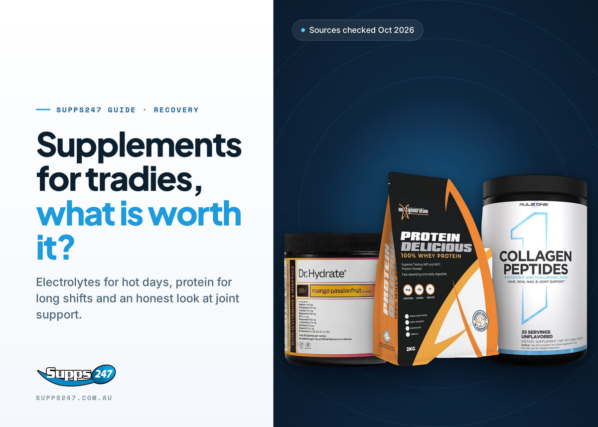 Supplements for Tradies: Joints, Energy and Hydration, Supps247 guide cover