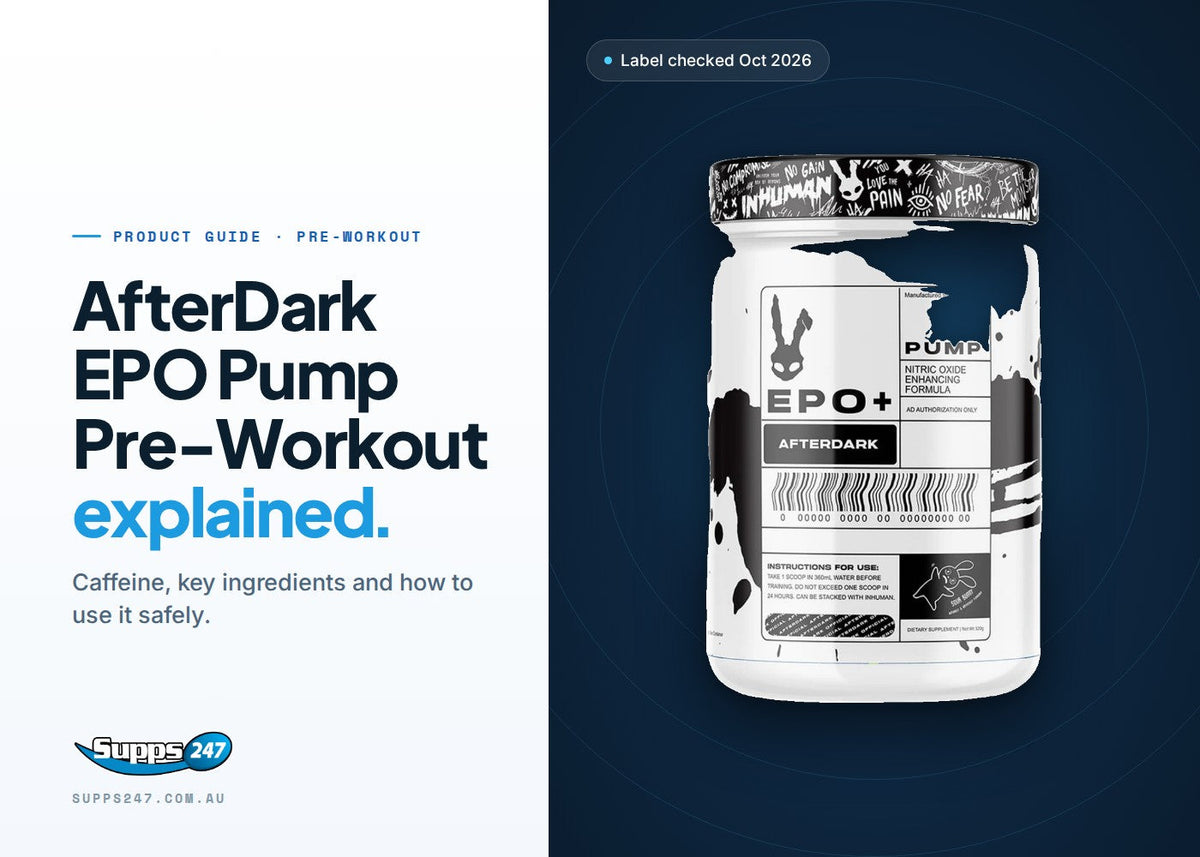 AfterDark EPO Pump pre-workout tub: stim-free ingredients, citrulline per scoop and how to use it