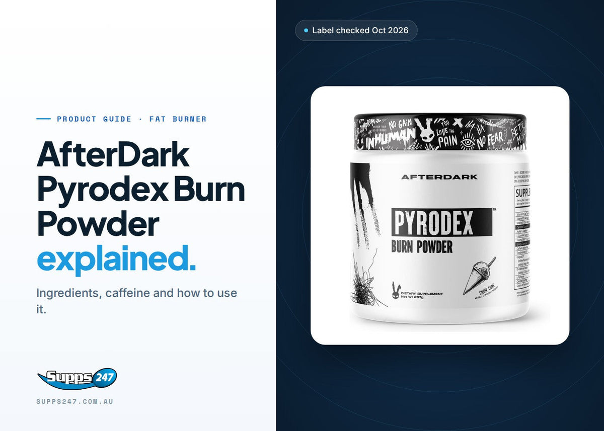 AfterDark Pyrodex Burn Powder tub: caffeine per scoop, ingredients, safe dosing and who it suits