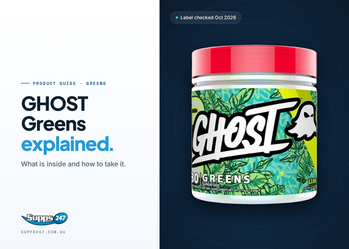 GHOST Greens 30 serve tub: guide to greens, reds, fibre and probiotics per scoop and how to use it
