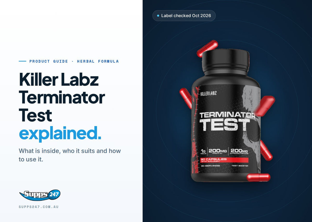 Killer Labz Terminator Test bottle of 90 capsules, guide to ingredients, dose and drug-testing risks