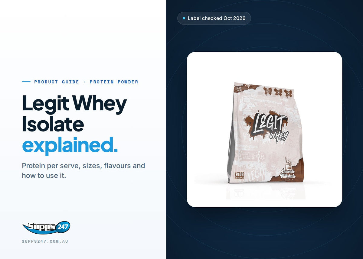 Legit Whey Isolate 910 g tub: protein per serve, serves per tub, how to use it and who it suits