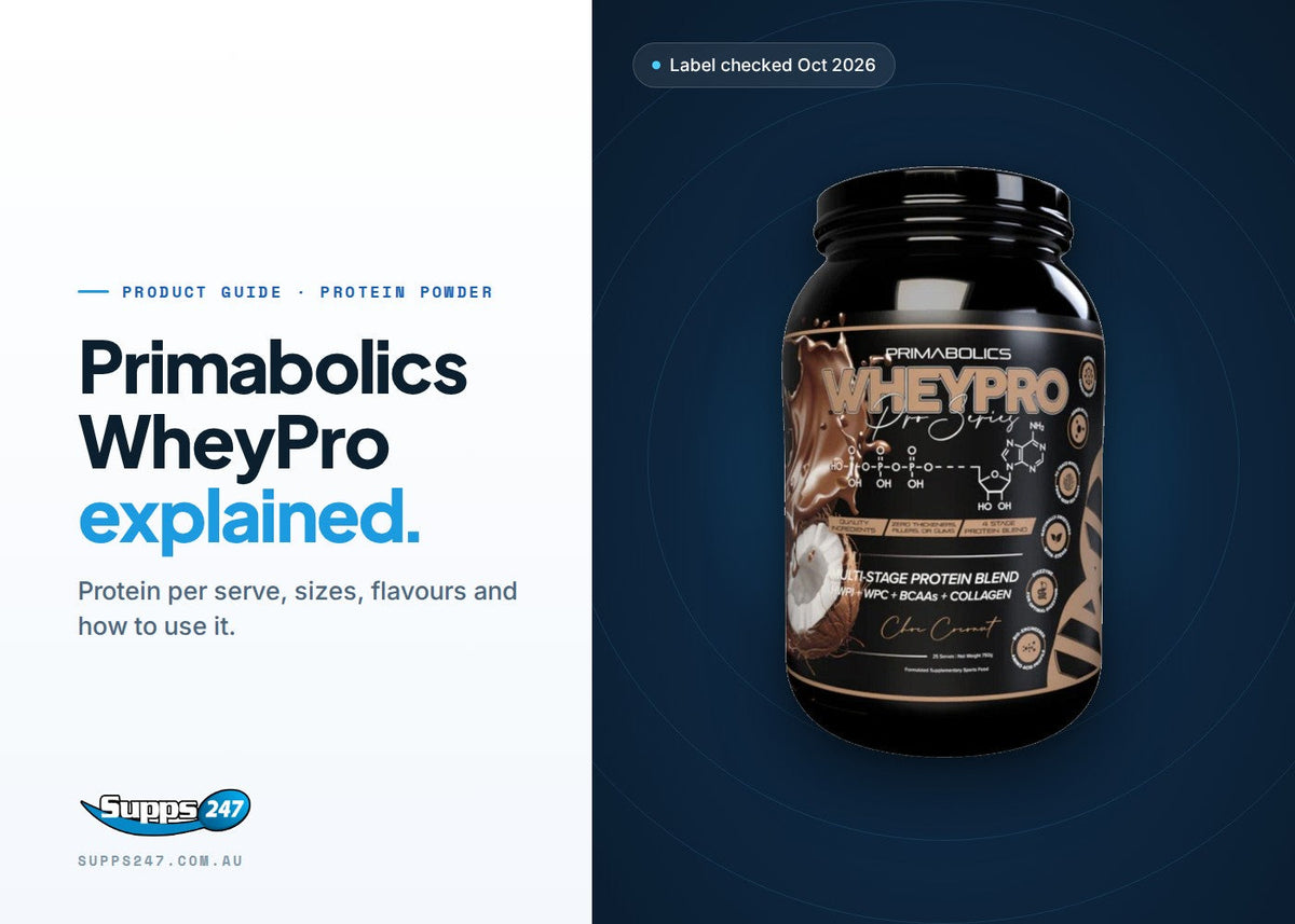 Primabolics WheyPro Pro Series protein powder tub: protein per scoop, ingredients and how to use it