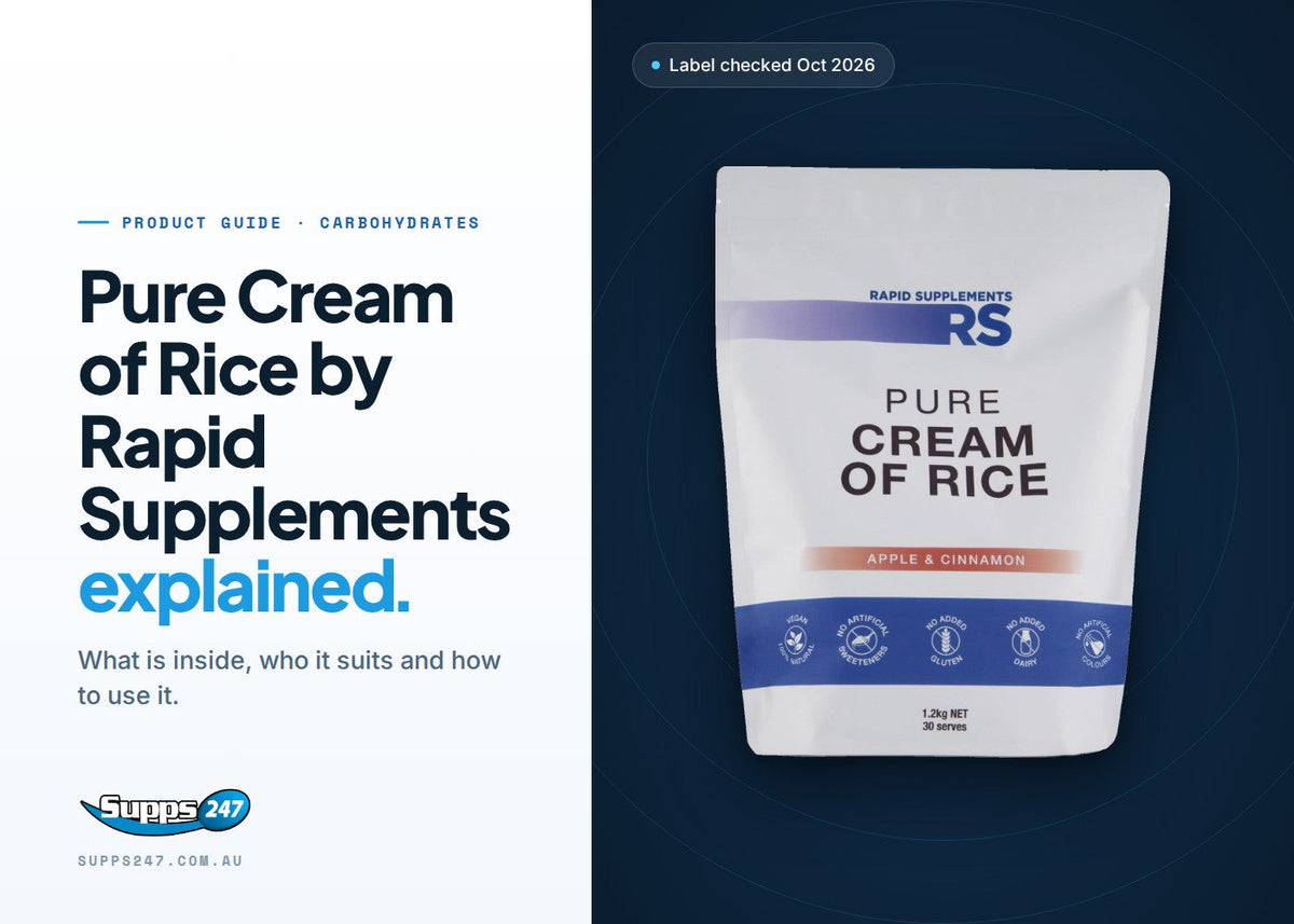 Pure Cream of Rice by Rapid Supplements bag: guide to carbs per serve, flavours and how to make it