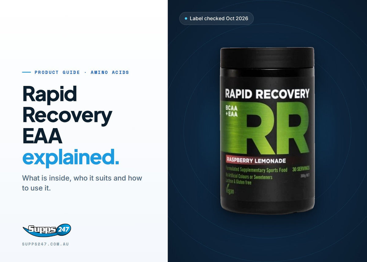 Rapid Recovery EAA and BCAA tub by Rapid Supplements: label facts, how to use it and who it suits