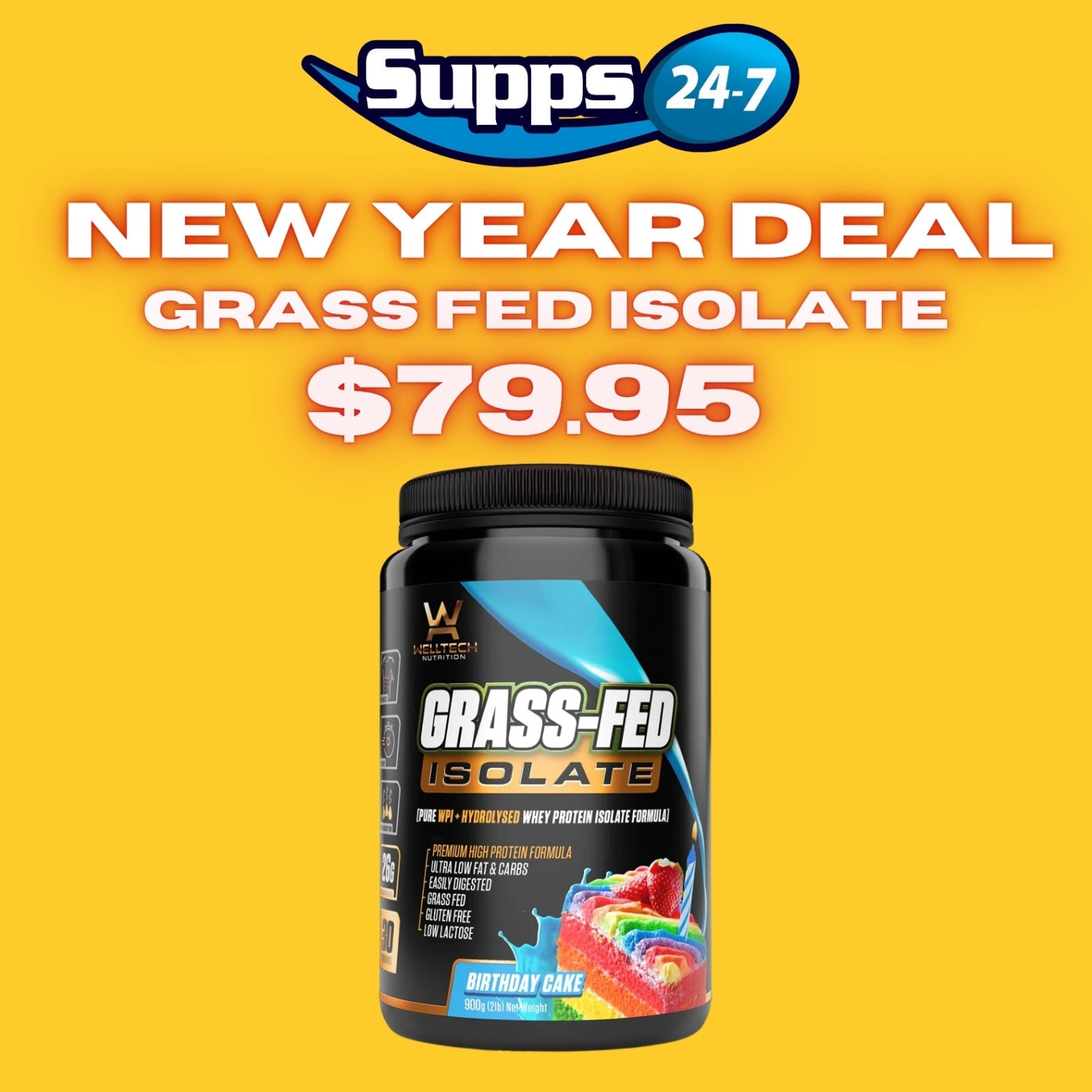 Grass-Fed Isolate by Welltech Nutrition: Elevate Your Protein Game in the New Year with Supps247.