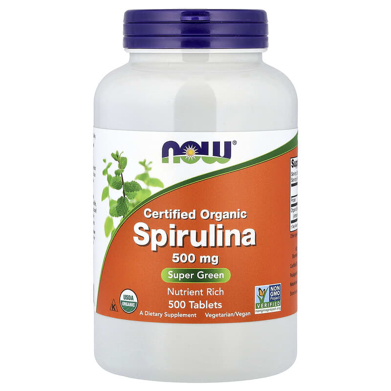 NOW Foods, Certified Organic Spirulina, 500 mg, 500 Tablets - Image 1