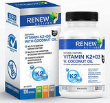 Vitamin D3 K2 Supplement with Organic Coconut Oil by Renew Actives