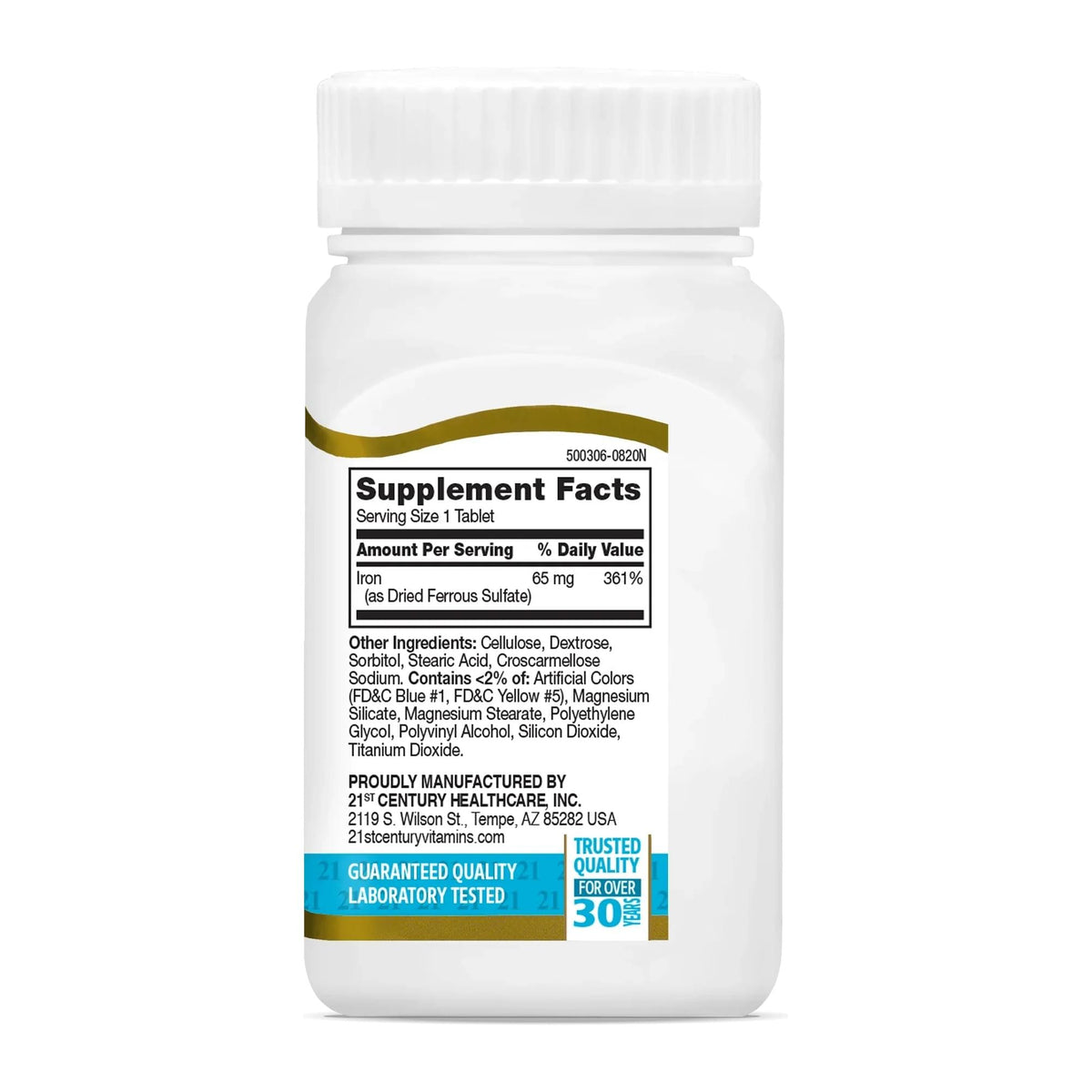 Iron 65mg 21st Century, supplement facts panel - Image 2