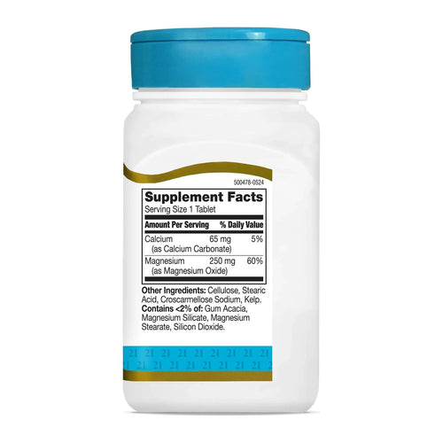 Magnesium by 21st Century, supplement facts panel