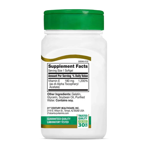 Vitamin E 180mg 400iu by 21st Century, supplement facts panel