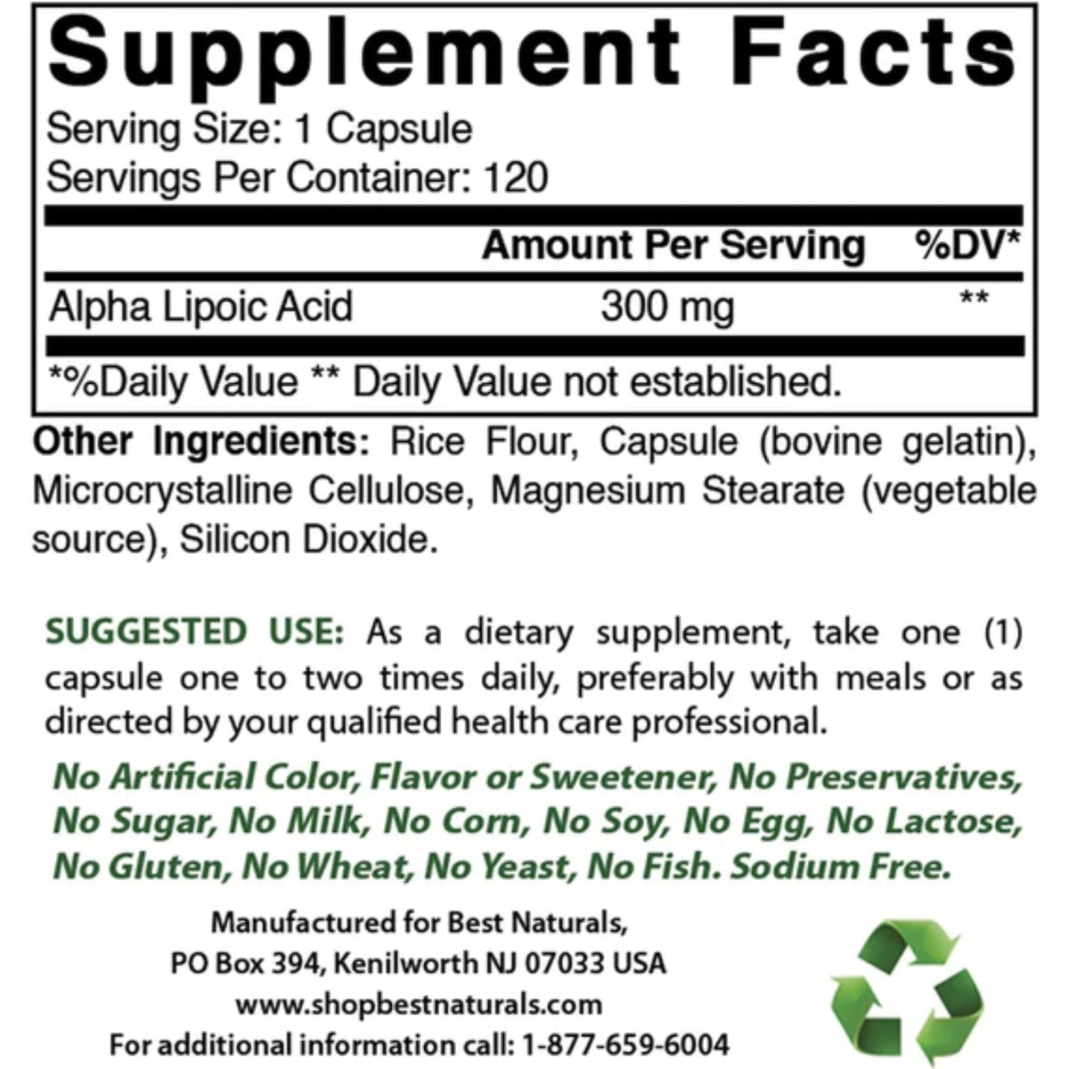 Best Naturals Alpha Liopic Acid 300mg Alpha Lipoic Acid SUPPS247  - Image 2