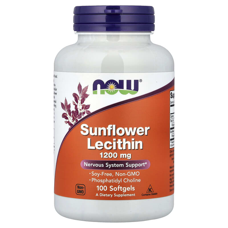 NOW Foods, Sunflower Lecithin, 1,200 mg, 100 Softgels - Image 1