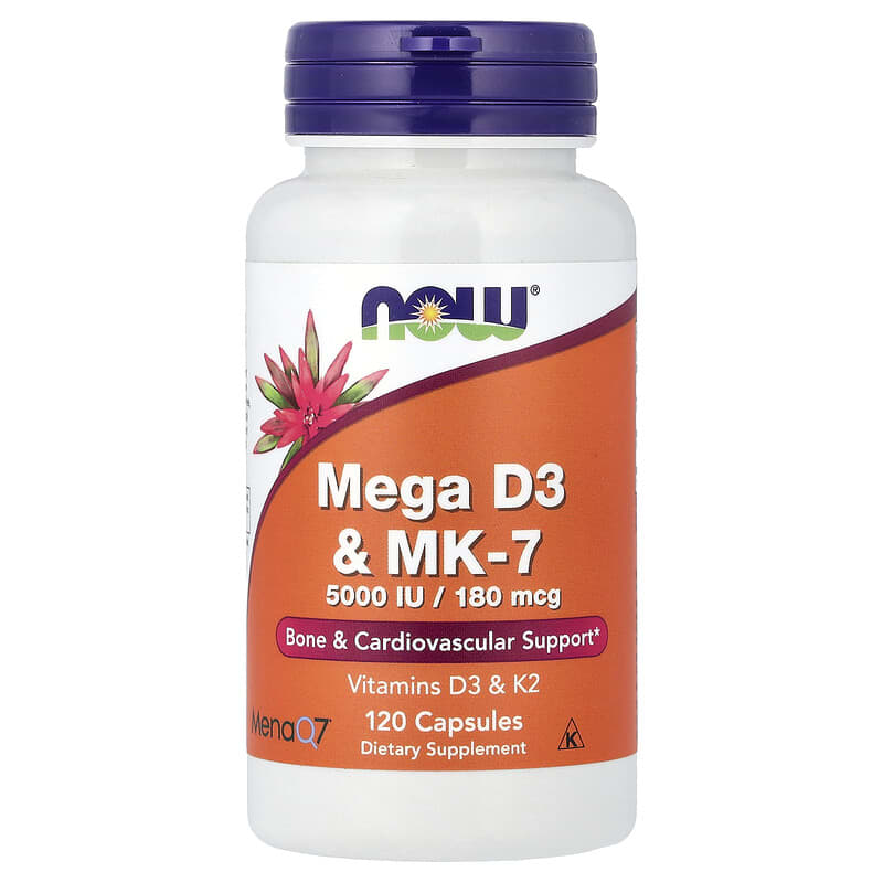 NOW Foods, Mega D-3 & MK-7, 5,000 IU / 180 mcg, 120 Capsules