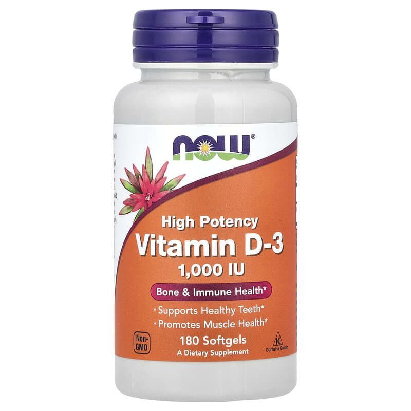 NOW Supplements, Vitamin D-3 1000 IU (180 soft gels) - Image 1