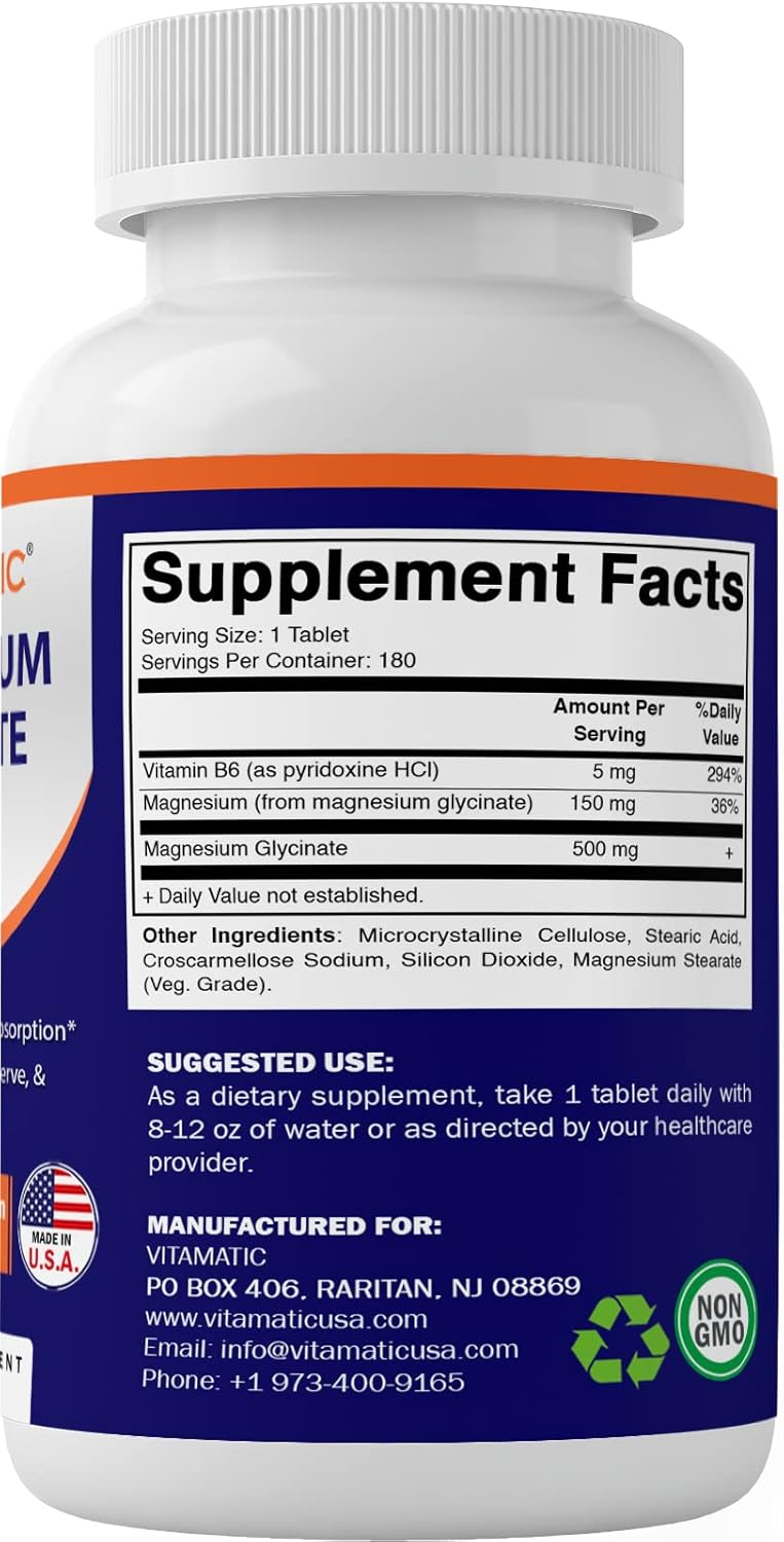 Vitamatic Magnesium Glycinate 500mg 180 Vegetarian Tablets General Not specified  - Image 2