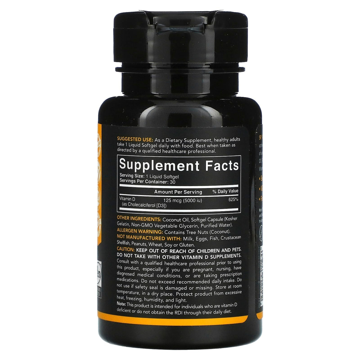 Sports Research, Vitamin D3, 125 mcg (5,000 IU), 30 Softgels General Not specified  - Image 2