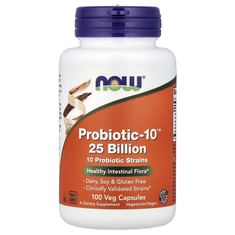 NOW Foods, Probiotic-10, 25 Billion, 100 Veg Capsules - Image 1