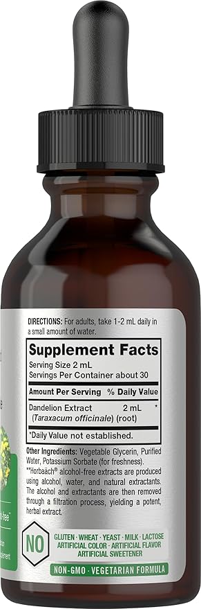 Horbaach Dandelion Root Extract | 2 fl oz | Super Concentrated | Alcohol Free Liquid Tincture | Vegetarian, Non-GMO, Gluten Free General Horbaach 