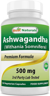 Best Naturals Ashwagandha 500 mg, 120 Capsules Back to results SUPPS247 