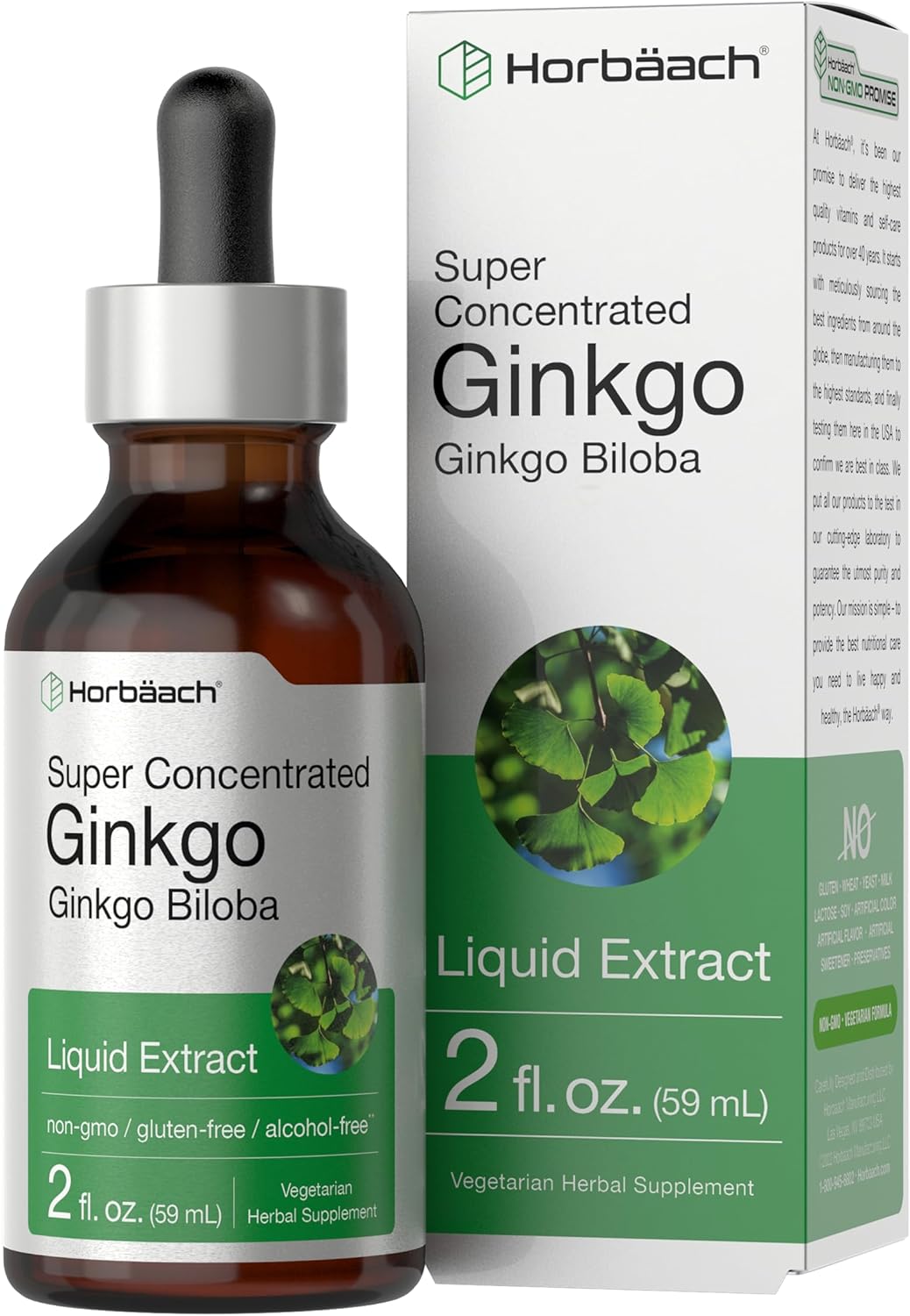 Ginkgo Biloba Extract Liquid 2 fl oz | Alcohol-Free Herb Supplement | Vegetarian, Non-GMO, Gluten Free | by Horbaach General Not specified 