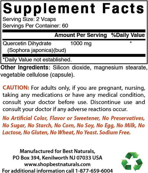 Best Naturals Quercetin 1000 mg/Serving 120 Veggie Capsules General Not specified 
