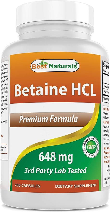 Betaine HCL 648 mg by Best Naturals – Premium Digestion Support Formula