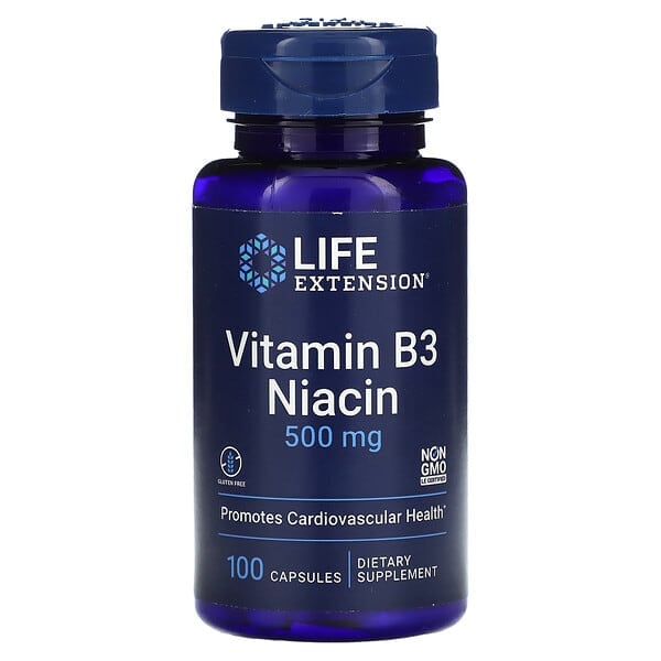 Life Extension, Vitamin B3 Niacin, 500 mg, 100 Capsules General life extension 