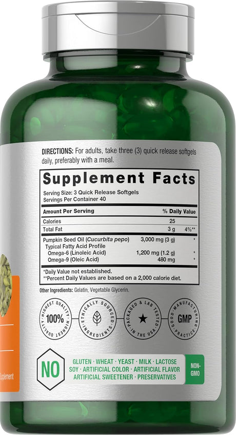 Pumpkin Seed Oil | 3000mg | 120 Softgel Capsules by Horbaach General Amazon 