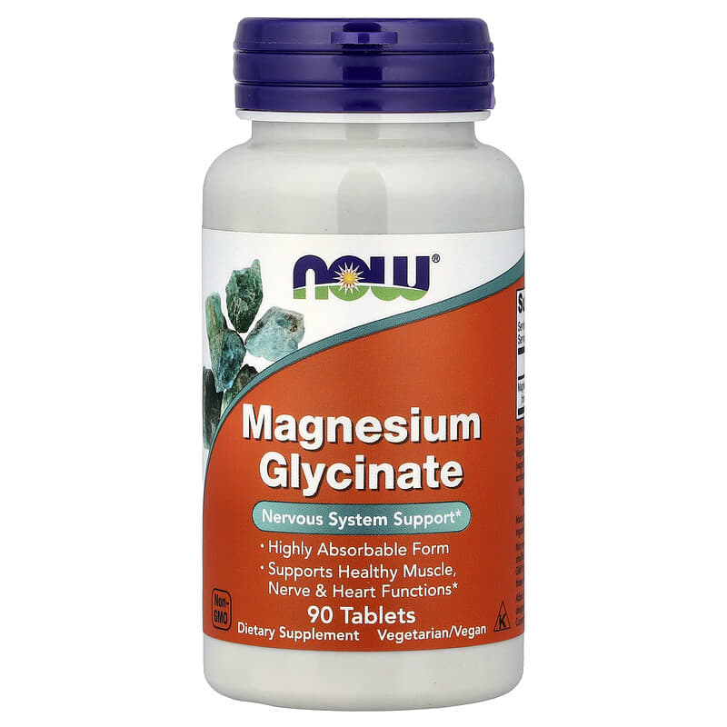 Magnesium Glycinate, NOW FOODS, 200mg per serv, 90 tablets