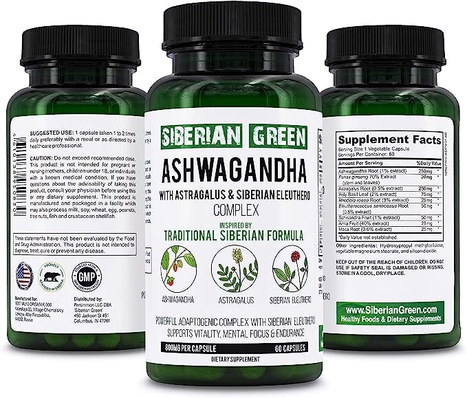 Siberian Green Ashwagandha & Turmeric Complex 60 Count Vitamins & Supplements supps247 
