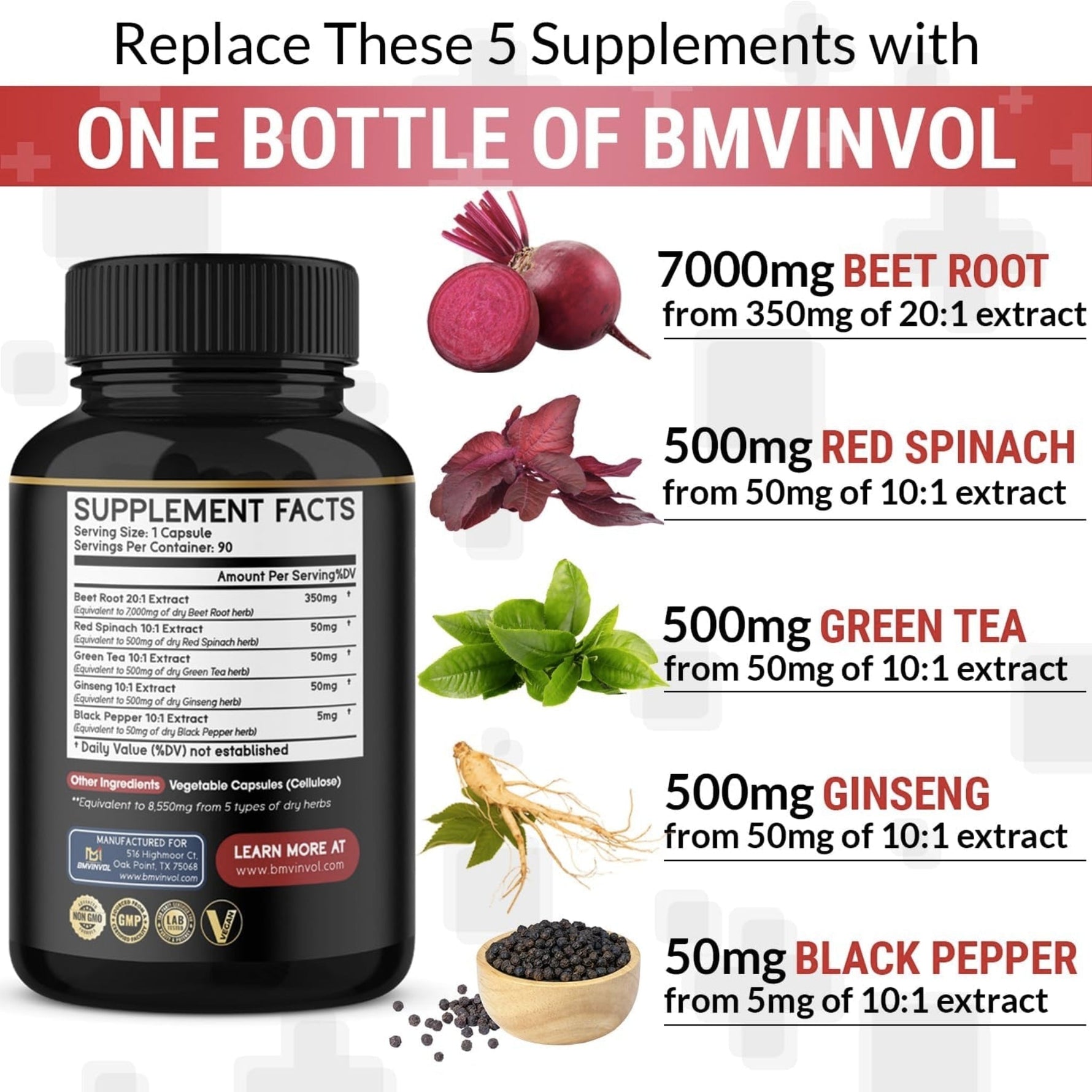 BMVINVOL Beetroot Ginseng nd Green Tea Extract Vitamins & Supplements SUPPS247 