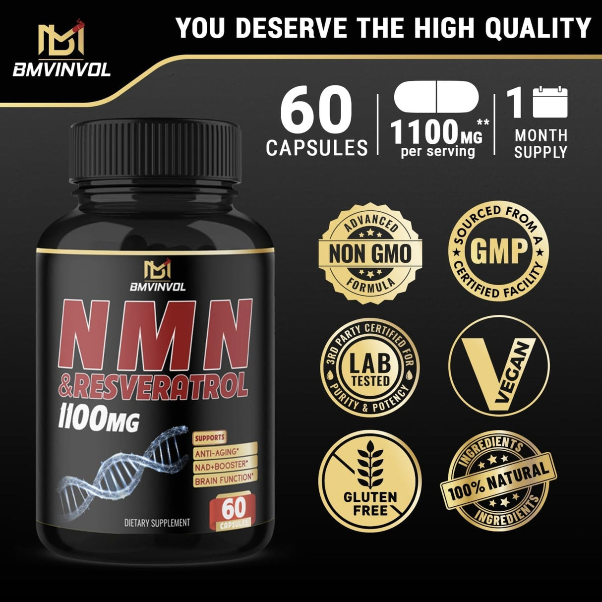 BMVINVOL's NMN and Resveratrol 1100mg Anti-aging SUPPS247 