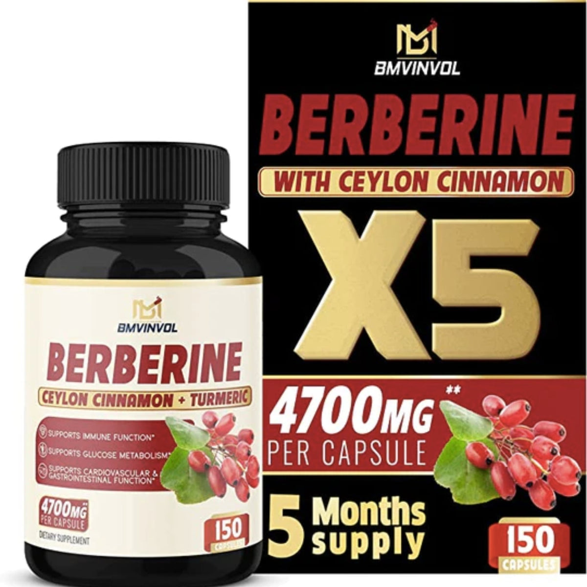 Berberine with Ceylon Cinnamon & Turmeric 4700 mg Multivitamins & Minerals SUPPS247 150 Counts  - Image 4