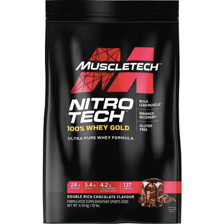 MuscleTech Nitro Tech 100% Whey Gold PROTEIN MUSCLETECH 10 lbs Double Rich Chocolate 