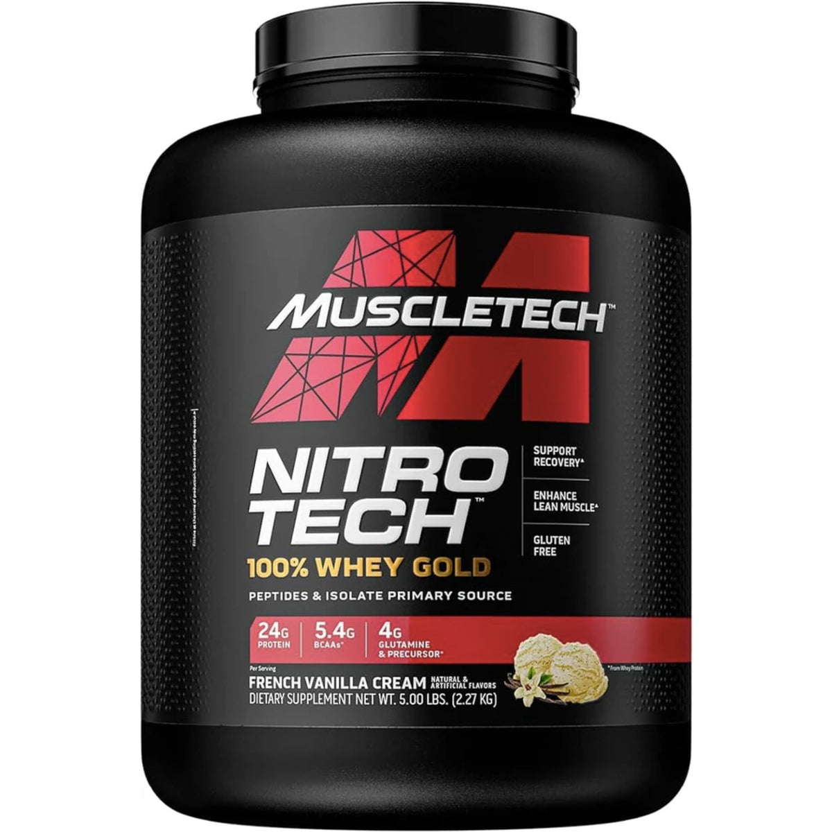 MuscleTech Nitro Tech 100% Whey Gold PROTEIN MUSCLETECH 5 lbs French Vanilla Creme  - Image 2