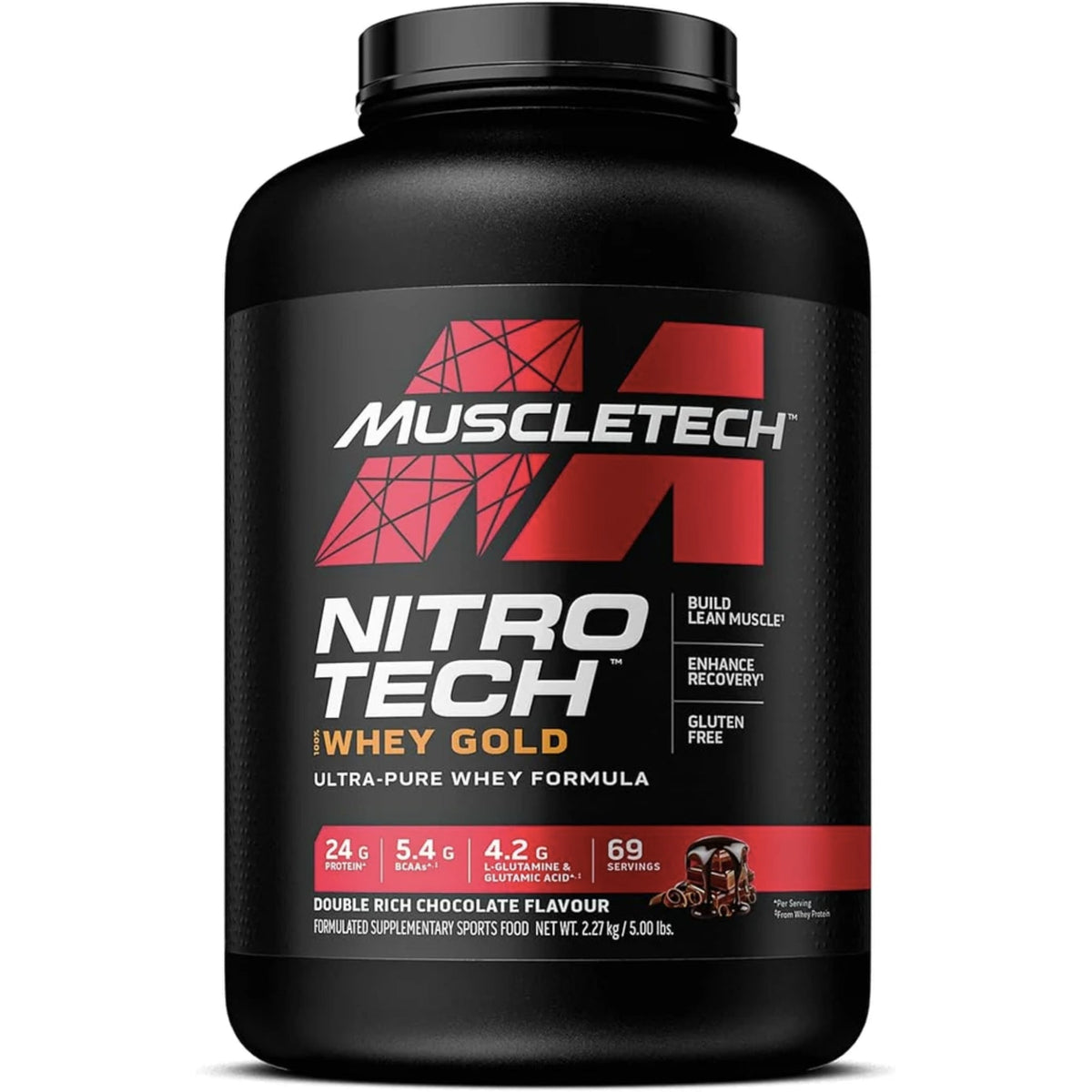 MuscleTech Nitro Tech 100% Whey Gold PROTEIN MUSCLETECH 5 lbs Double Rich Chocolate  - Image 1
