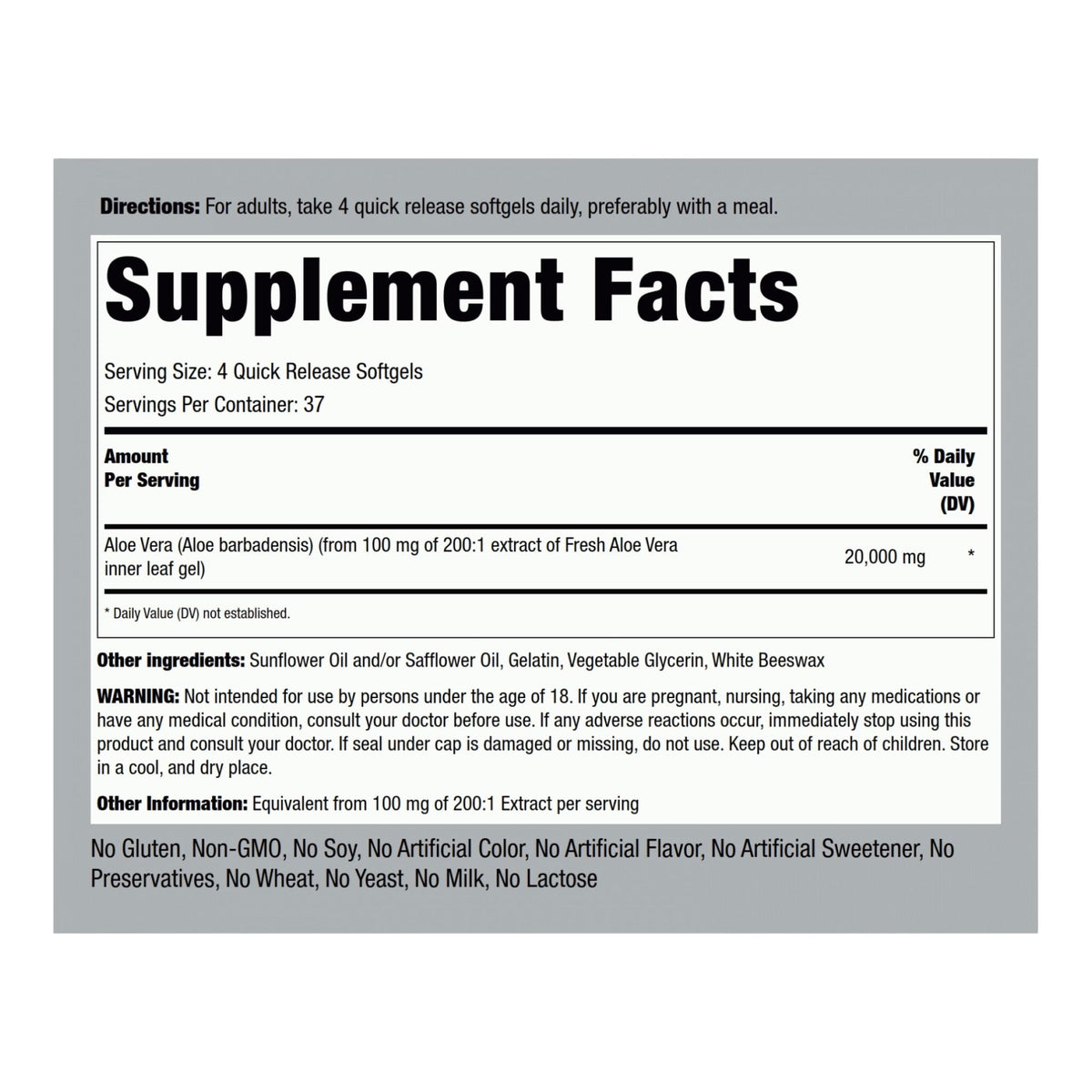 Potent Aloe Vera 20,000 mg by Piping Rock Aloe Vera Piping Rock  - Image 2