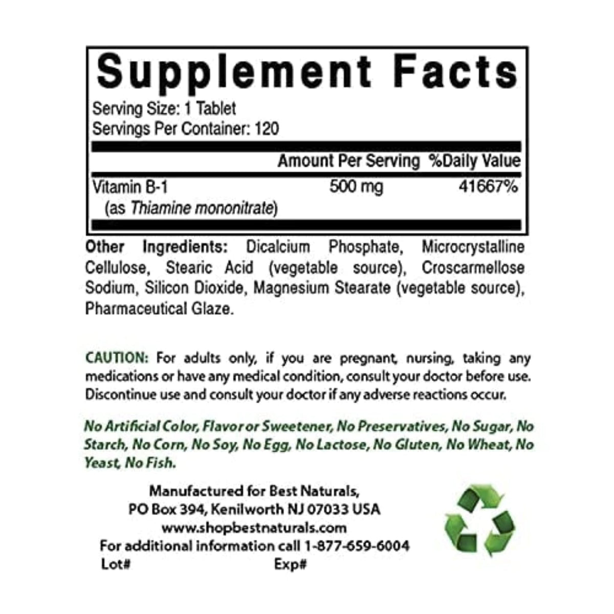 Best Naturals Vitamin B1 500 mg Vitamin B SUPPS247  - Image 2