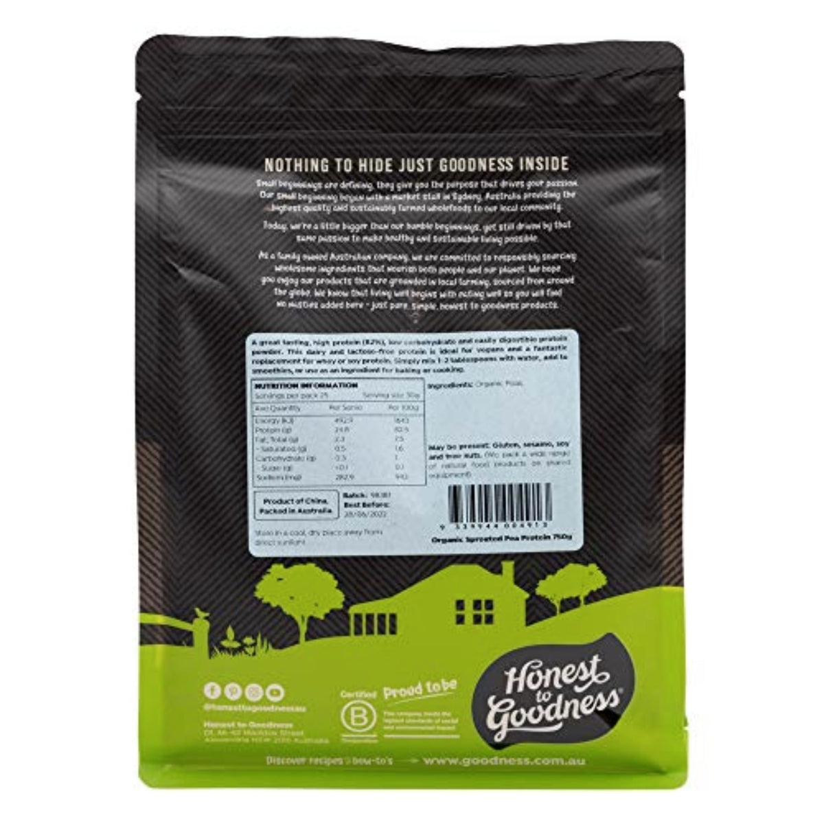 Honest to Goodness Organic Sprouted Pea Protein Vegan Protein supps247Springvale  - Image 2