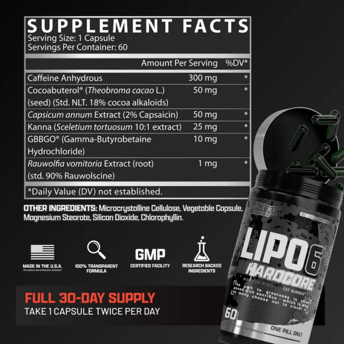 LIPO-6 Hardcore by Nutrex Research Fat Burners SUPPS247  - Image 2