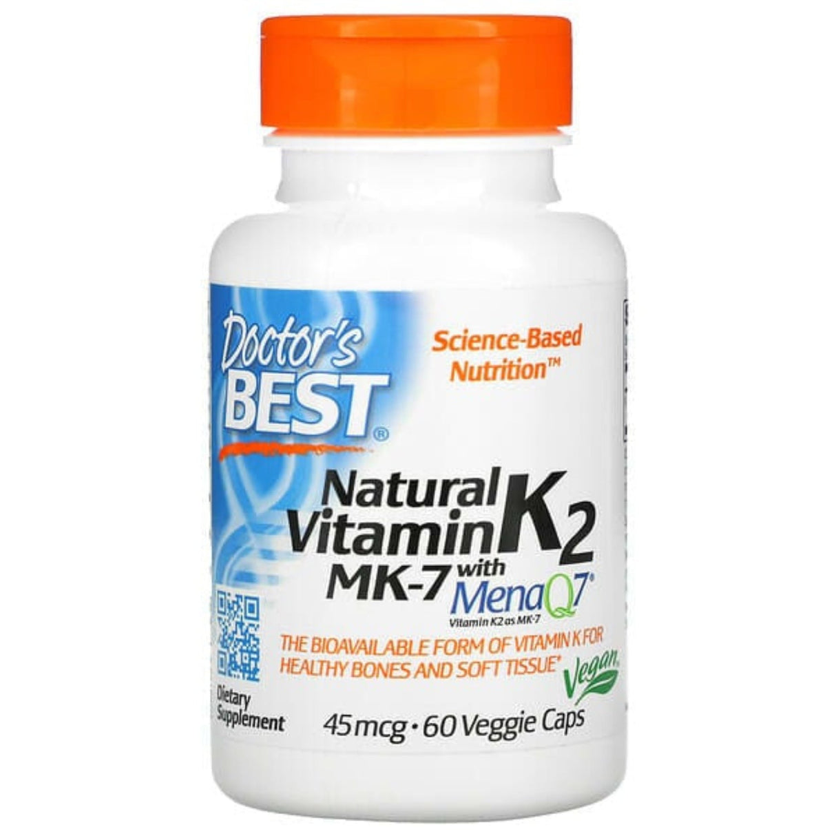 Natural Vitamin K2 MK-7 with MenaQ7 45 mcg by Doctor's Best Vitamins & Supplements Doctor's Best 60 Veggie Caps 